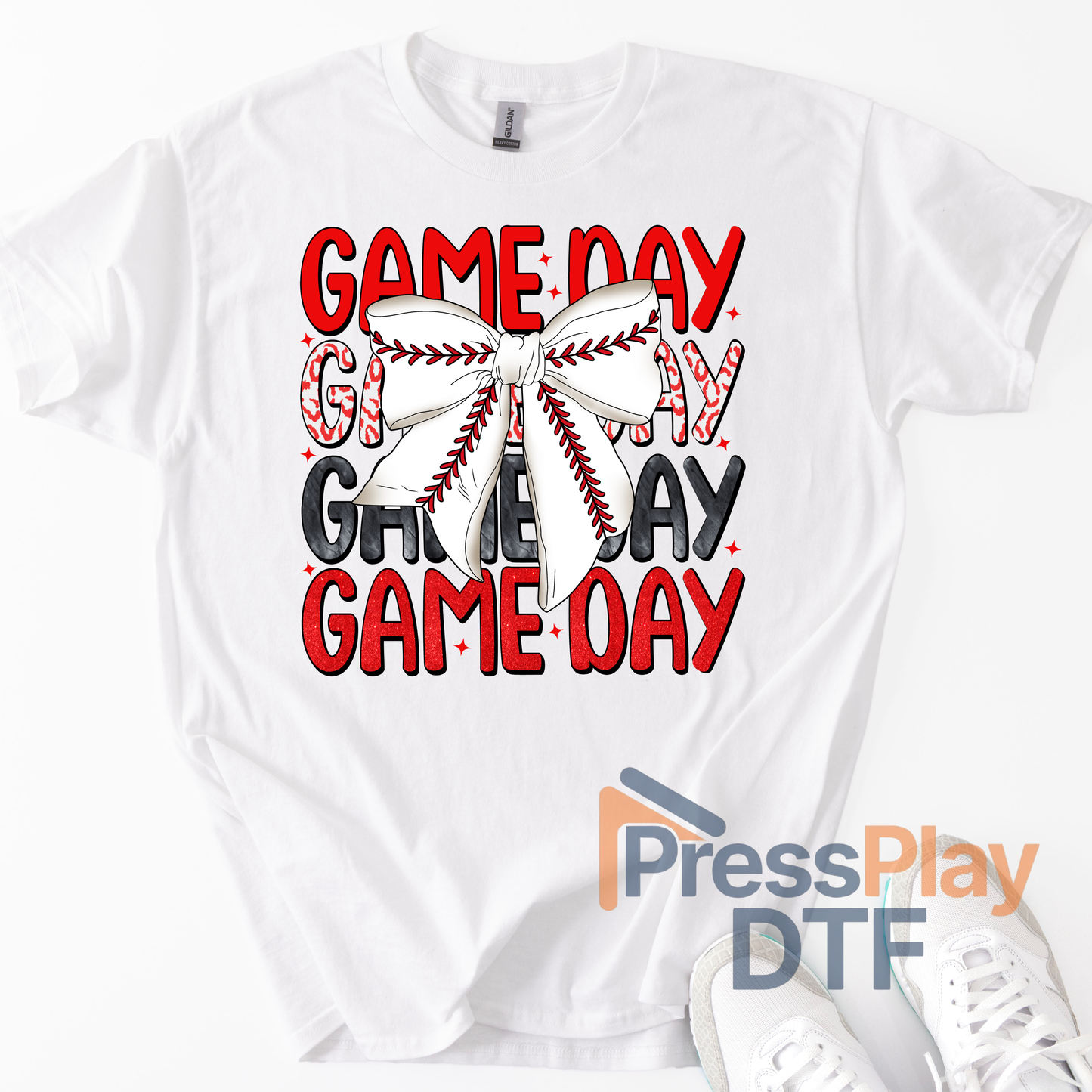 Game Day Red Baseball Bow DTF Transfer