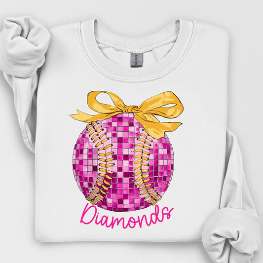 Diamonds Pink Disco Softball with Yellow Bow
