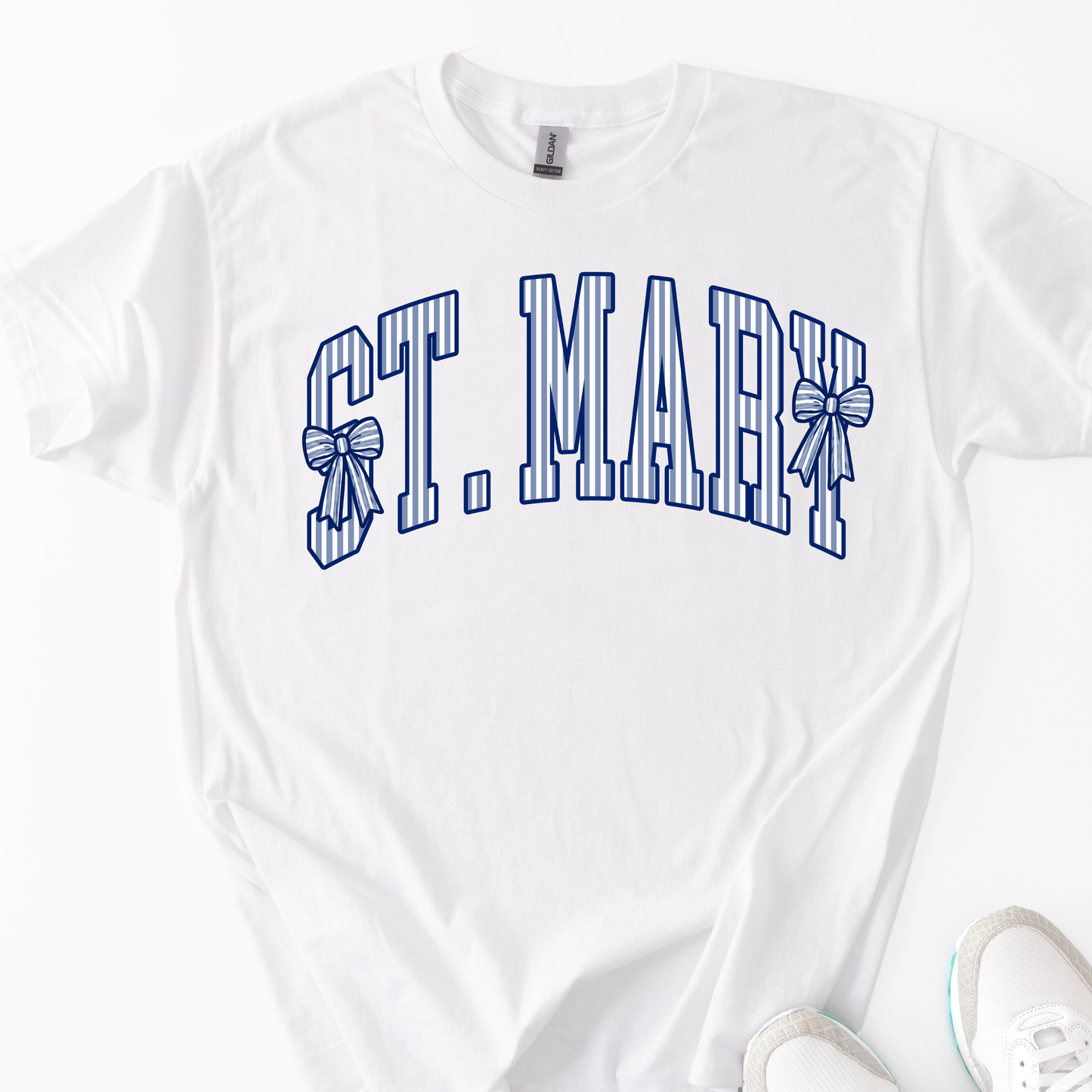 St. Mary Pinstripe Bows Blue