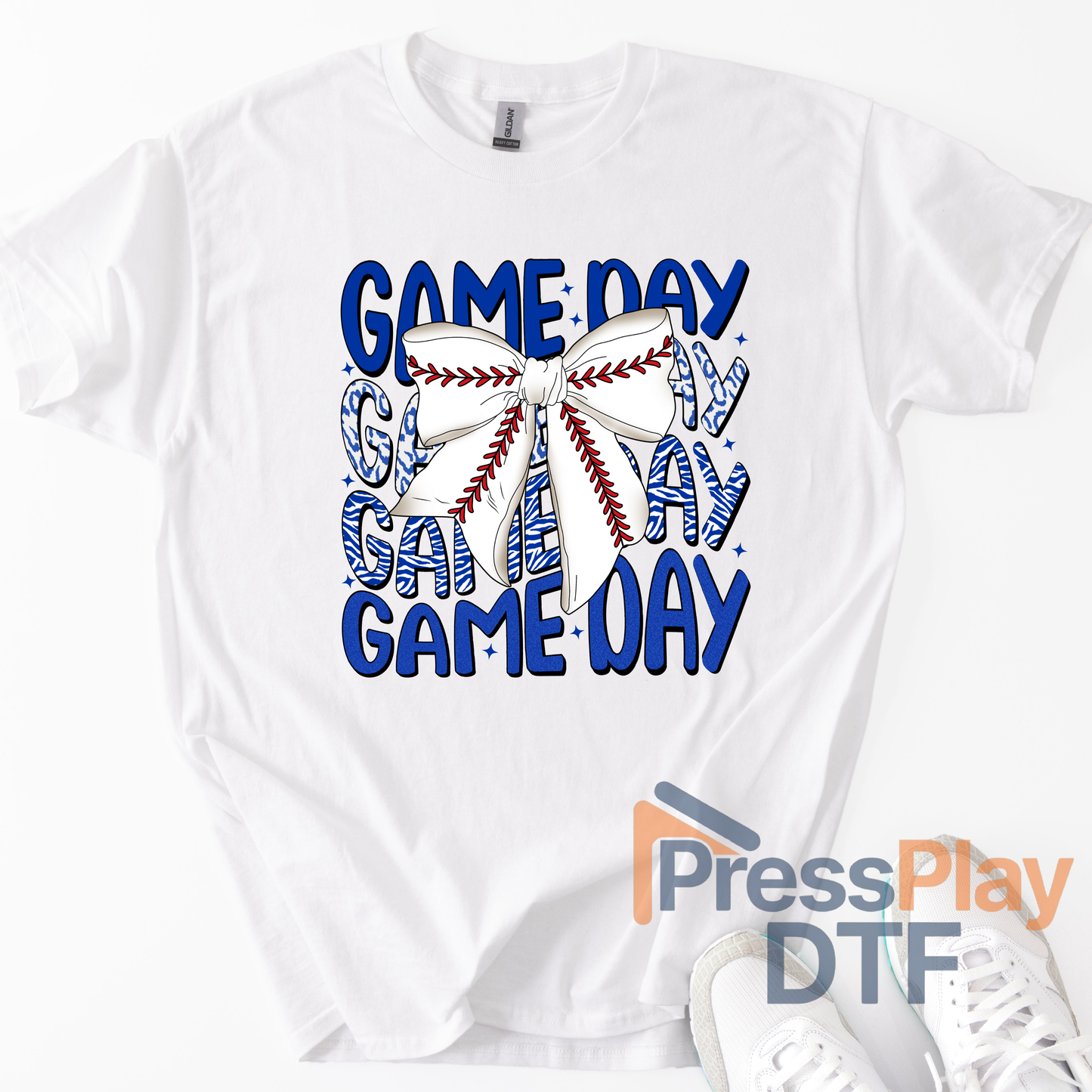 Game Day Blue Baseball Bow DTF Transfer
