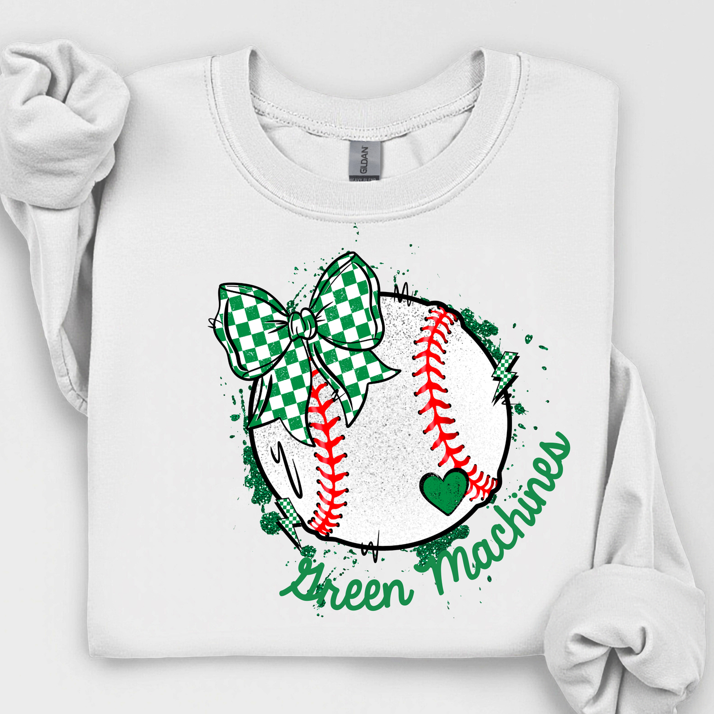Green Machines Baseball Green Checkered Bow