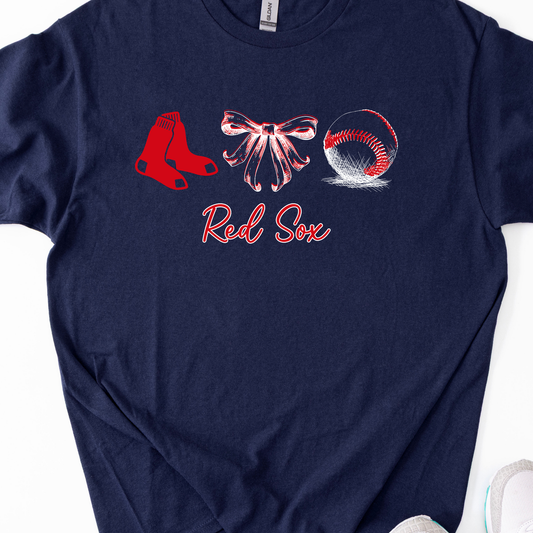 Red Sox Script Logo, Bow, and Ball