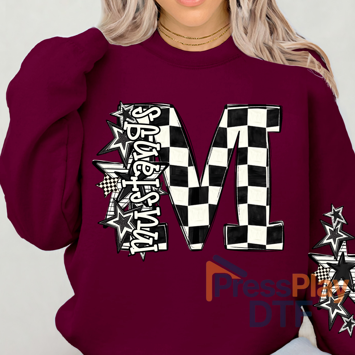 Mustangs Checkered with Sleeve Stars DTF Transfer